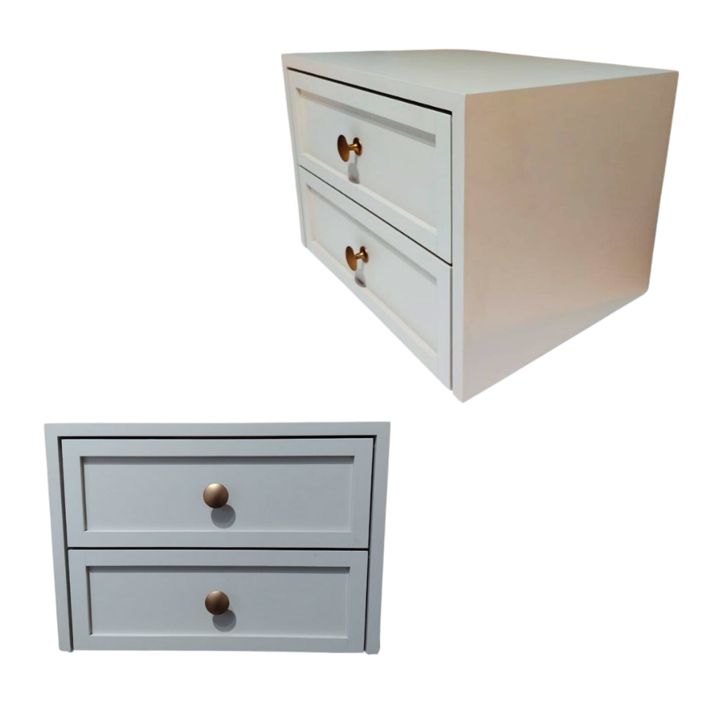 Mesa de Cabeceira MDF OFF White com 2 Gavetas Criado-Mudo Provençal Vintage Decoração Charmosa