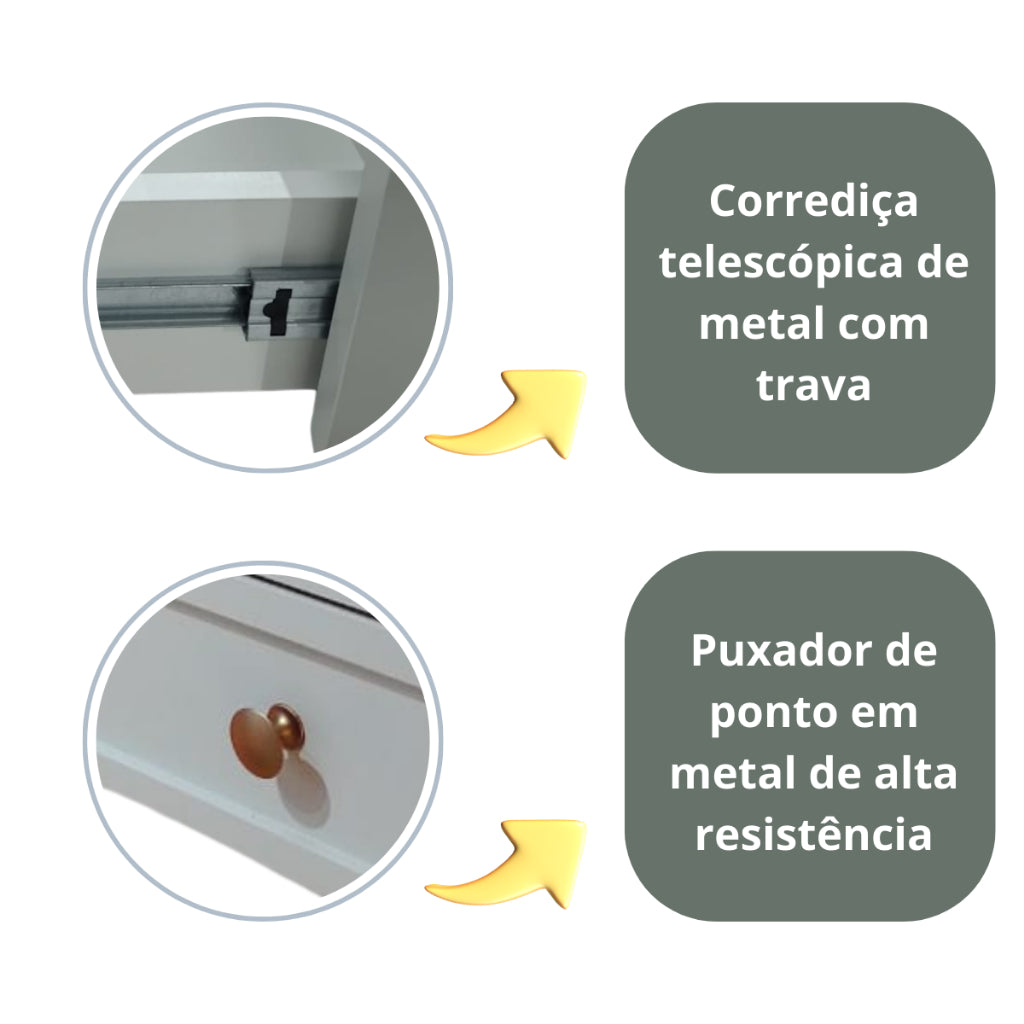 Mesa de Cabeceira MDF OFF White com 2 Gavetas Criado-Mudo Provençal Vintage Decoração Charmosa