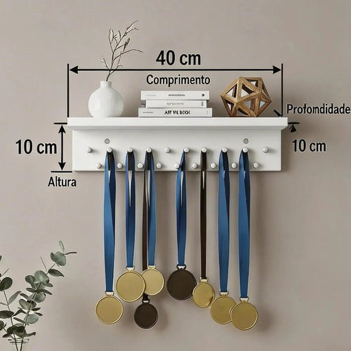 Suporte Organizador Medalhas Troféu 100% MDF Prateleira Parede Minimalista